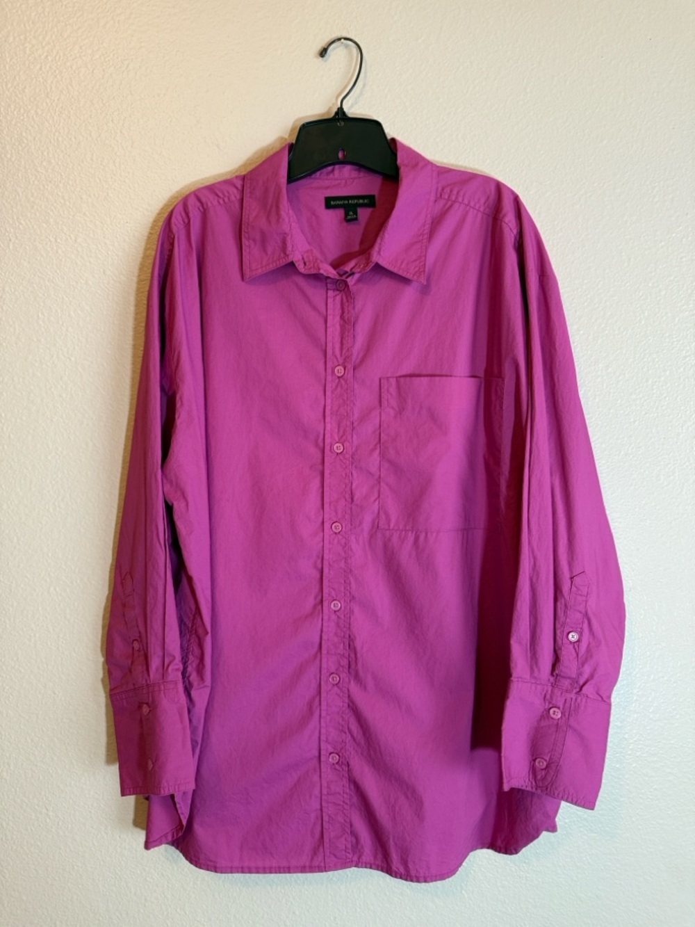 Banana Republic XL Purple Button Down Shirt Oversized Office Chic Model Off Duty